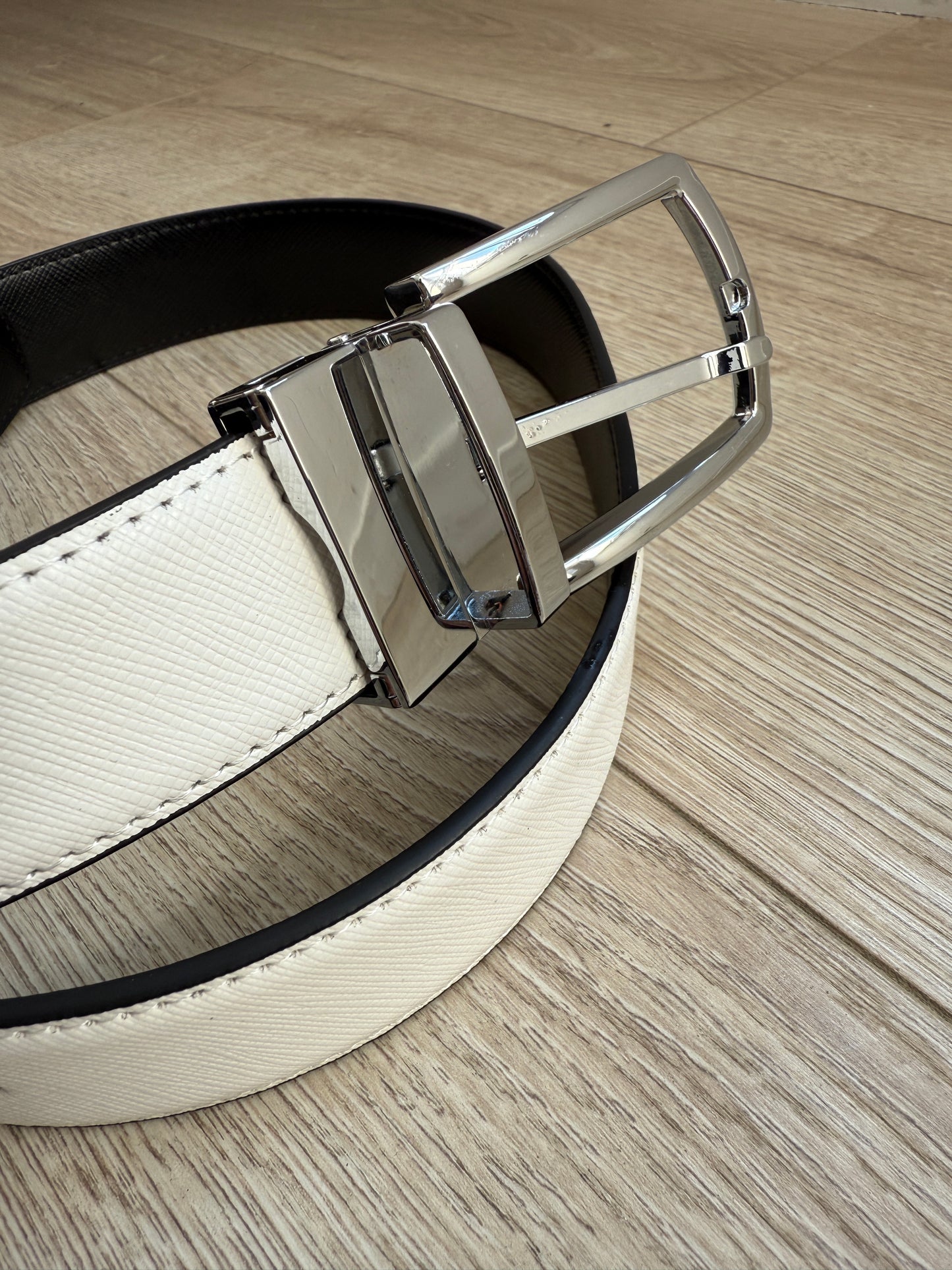 Ceinture Réversible Saffiano Homme – Blanc et Noir