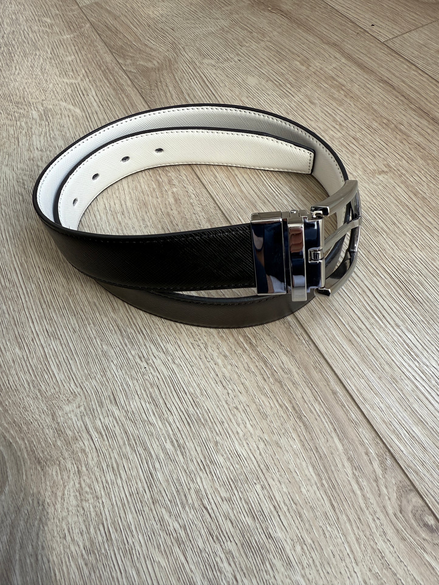 Ceinture Réversible Saffiano Homme – Blanc et Noir