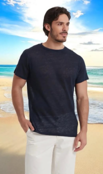 T-shirt Col Rond 100 % Lin – Bleu Marine