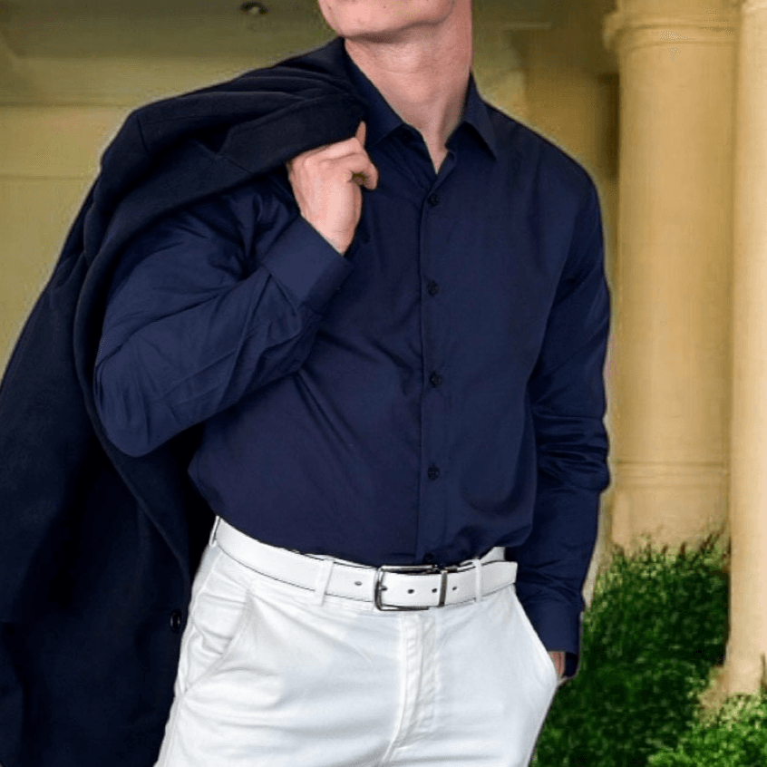 Chemise Slim Fit en Popeline – Bleu Marine - miniature 3