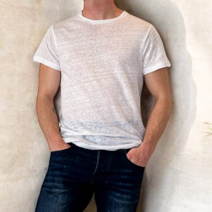 T-shirt Blanc Col Rond 100 % Lin