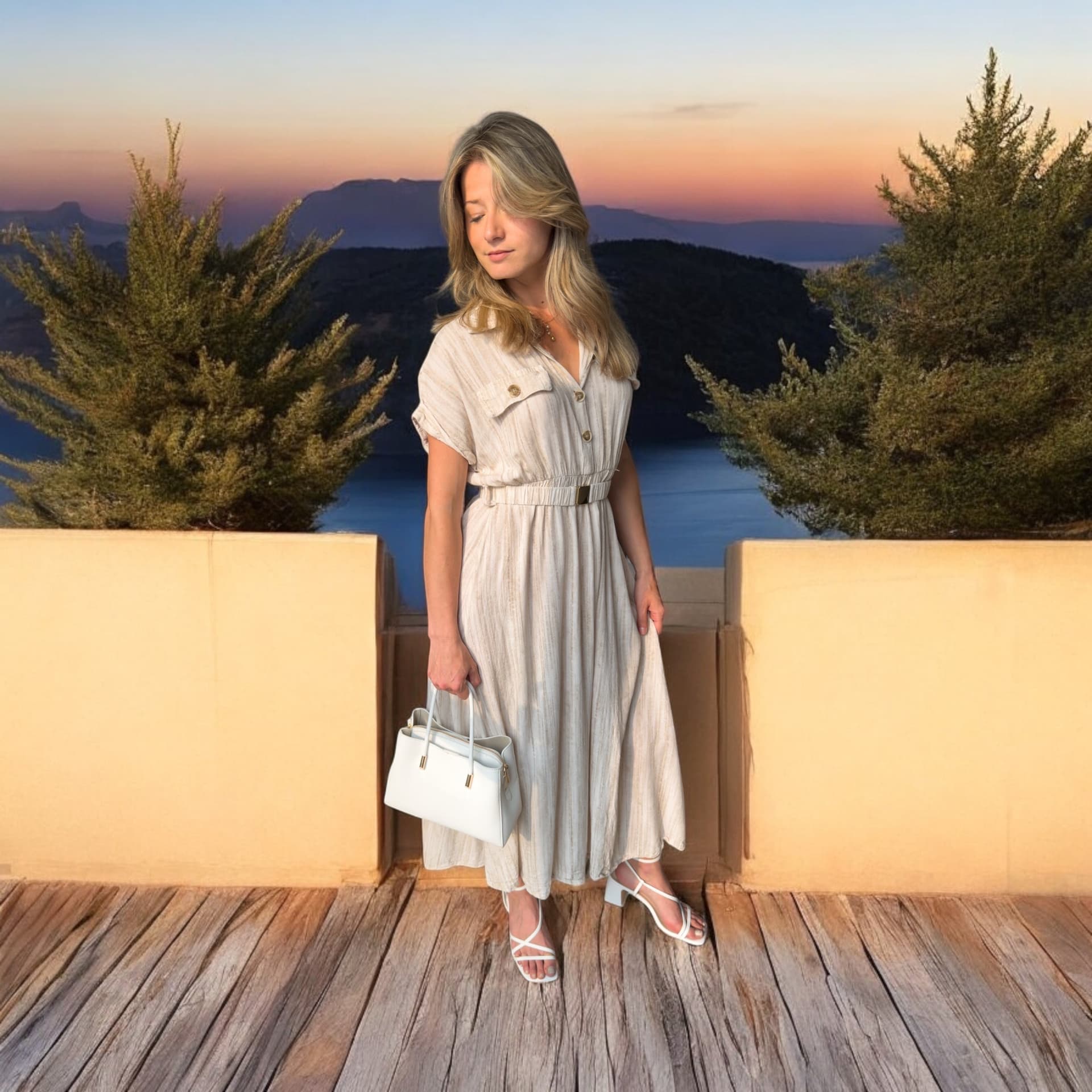 Les accords de la robe beige ceinturé - miniature 4
