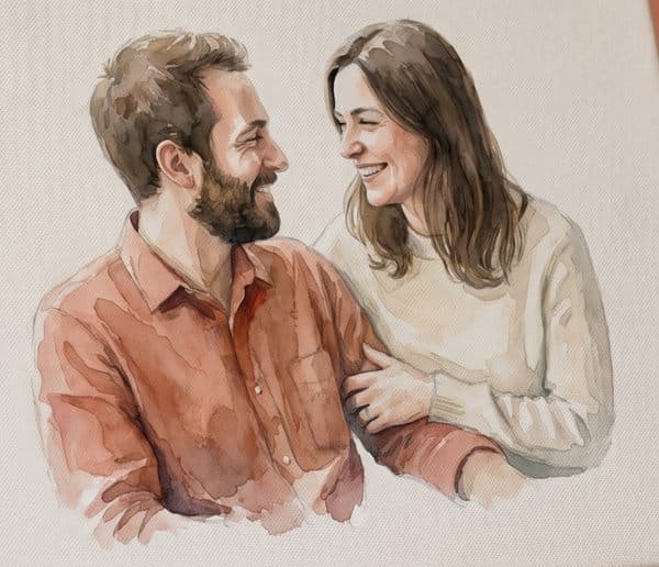 Le même couple en portrait, style Aquarelle