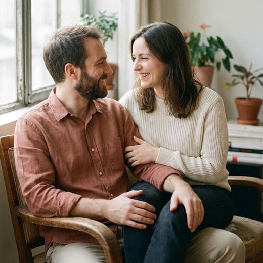 Photo d'origine de démonstration : un couple assis près d'une fenêtre