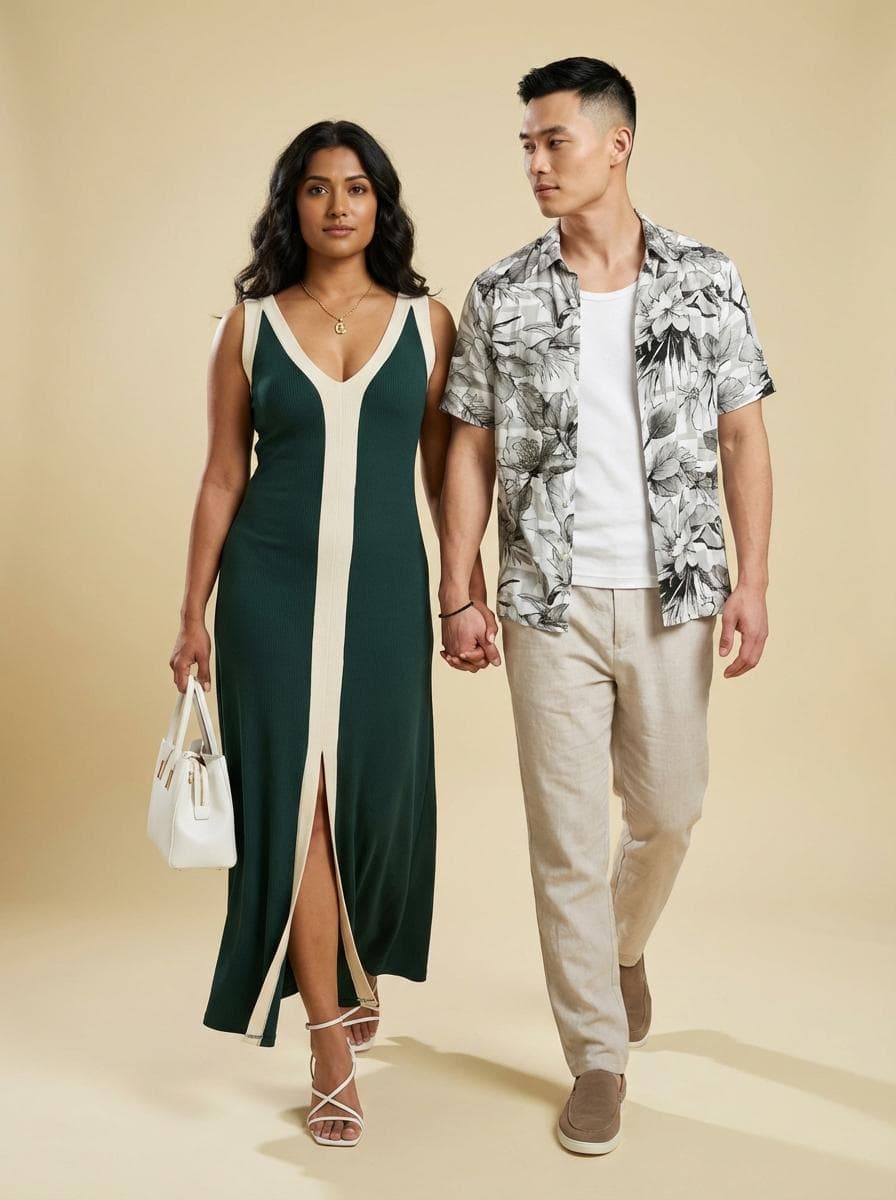 Le Couple vert Robe longue & Lin