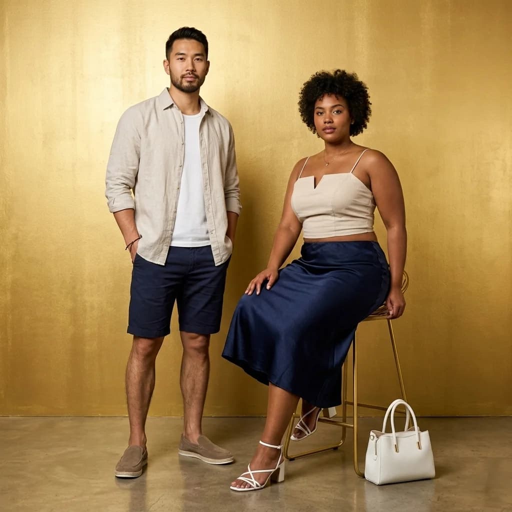 Le Couple Jupe Marine & Haut Beige - 1