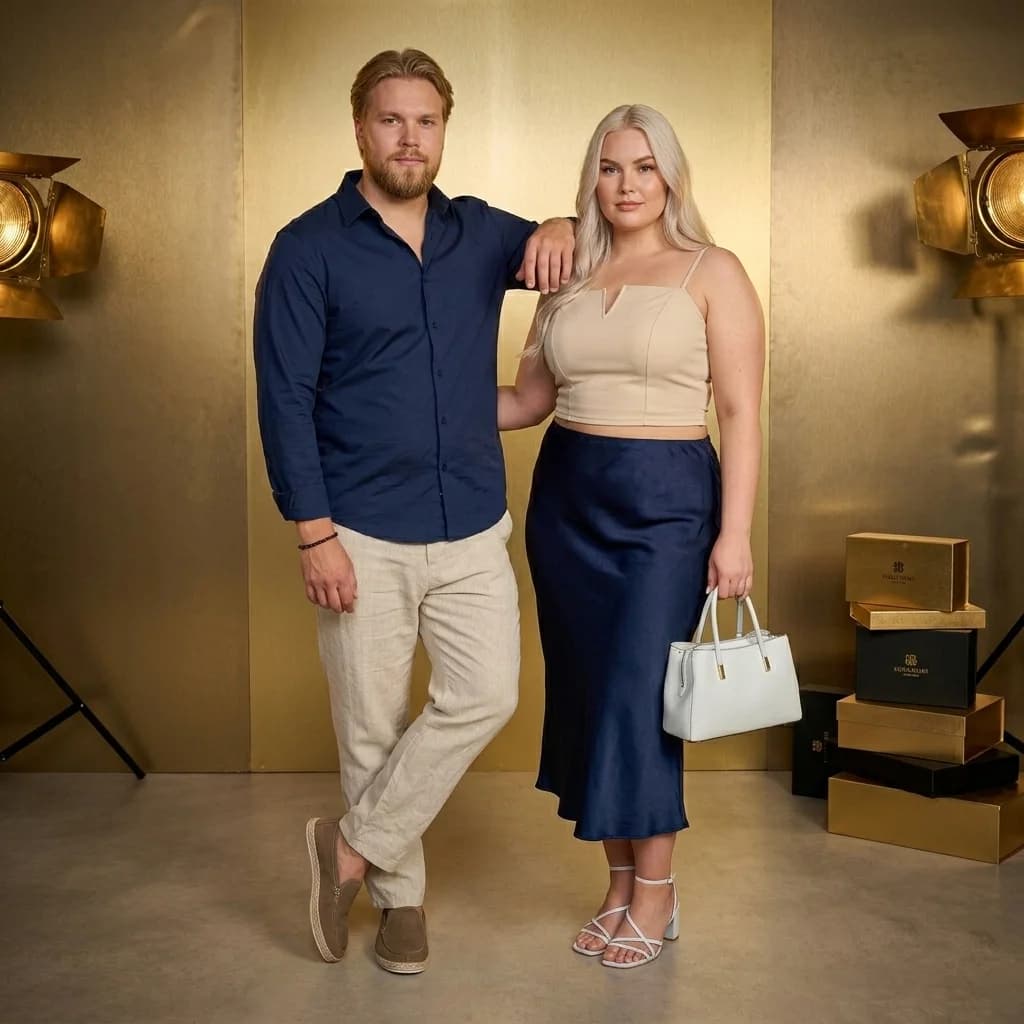 Le Couple Jupe Marine & Top Beige