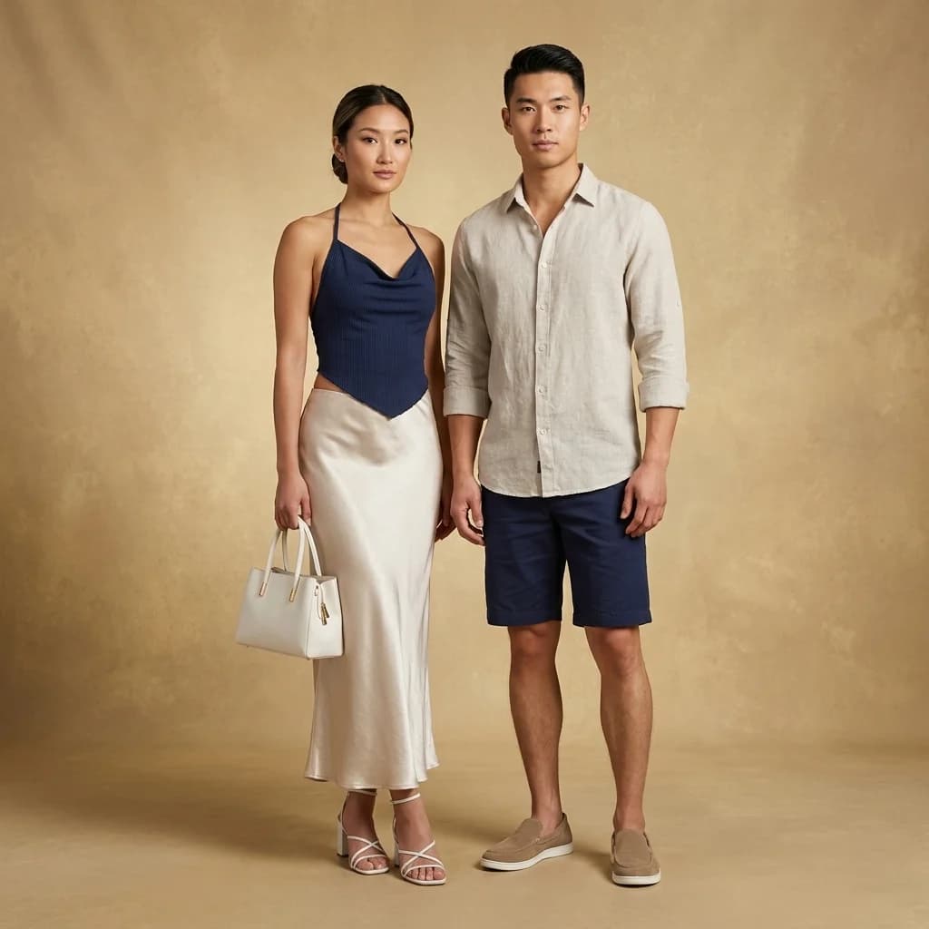 Le Couple Jupe Beige & Short Marine - 1
