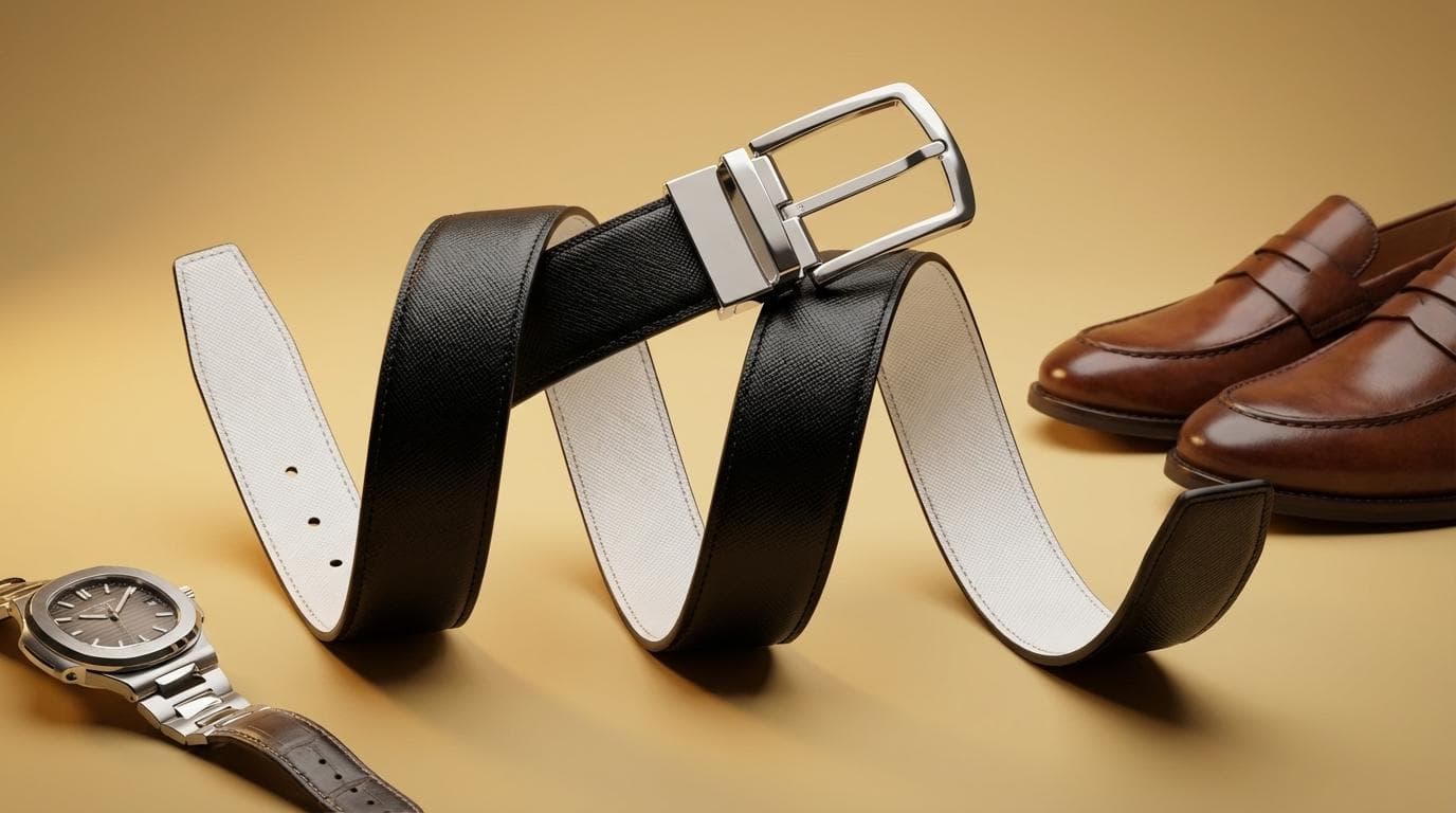 Ceinture Réversible Saffiano Homme – Blanc et Noir - 1