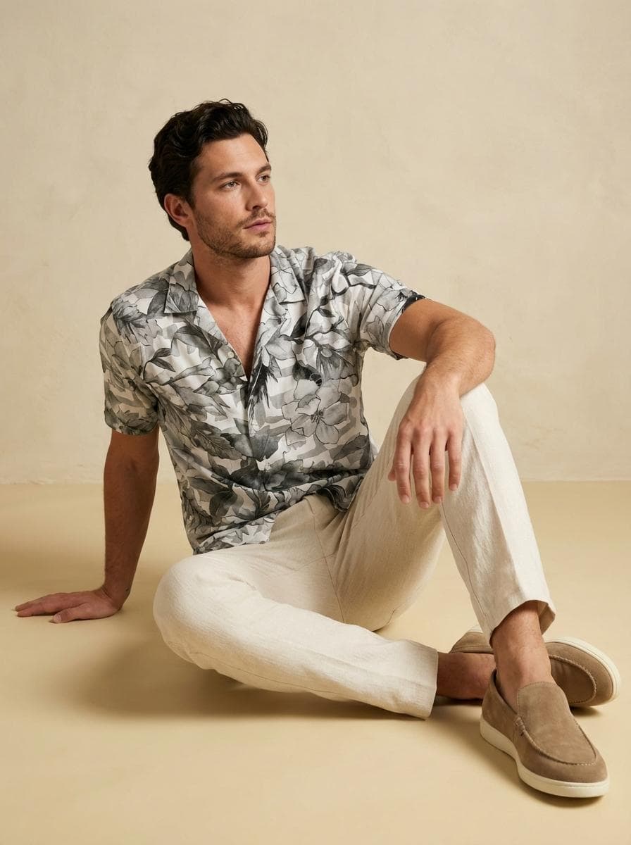 Chemise manche courte imprimée verte