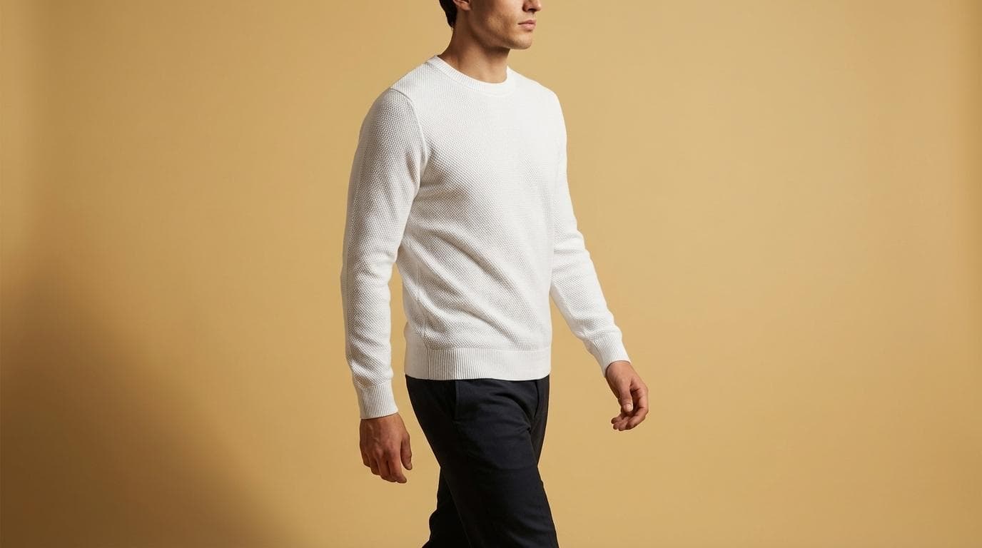 Pull Blanc Col Rond Maille Piquée