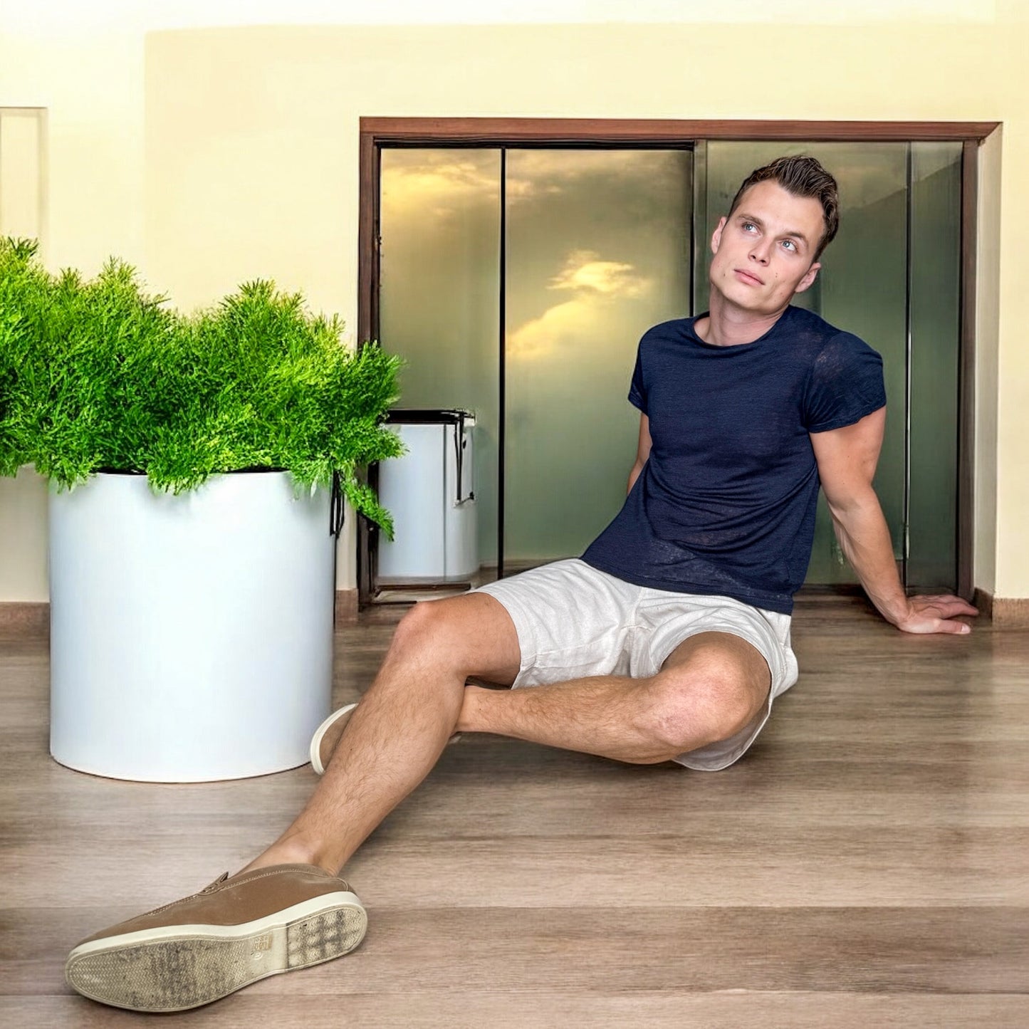 T-shirt Col Rond 100 % Lin – Bleu Marine