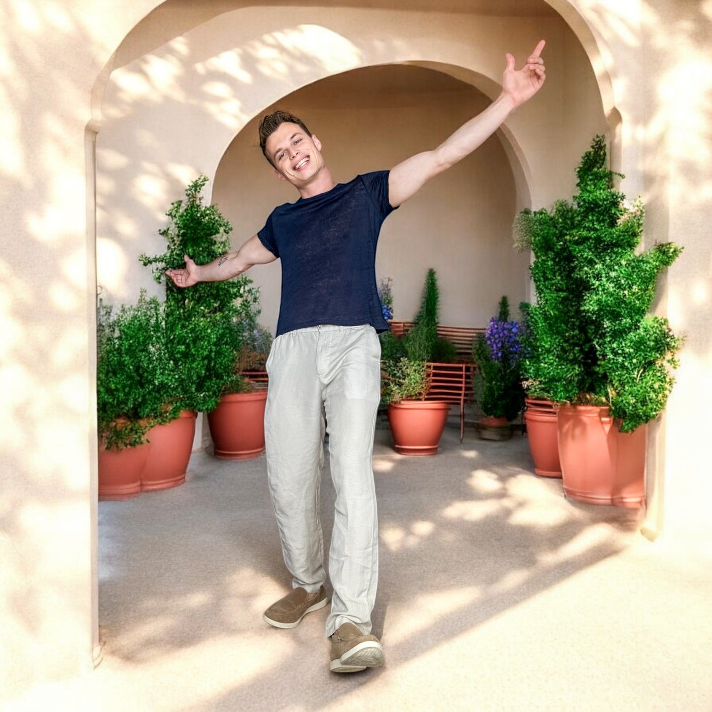 T-shirt Col Rond 100 % Lin – Bleu Marine