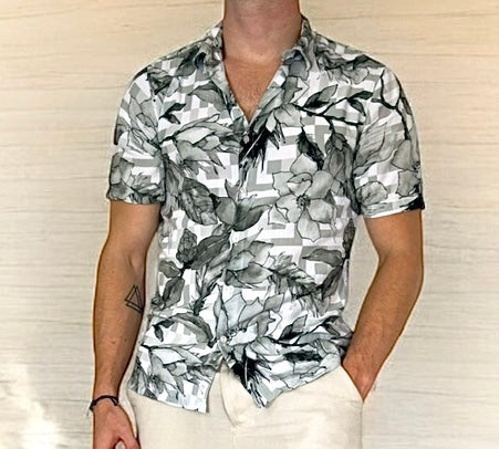 Chemise manche courte imprimée verte