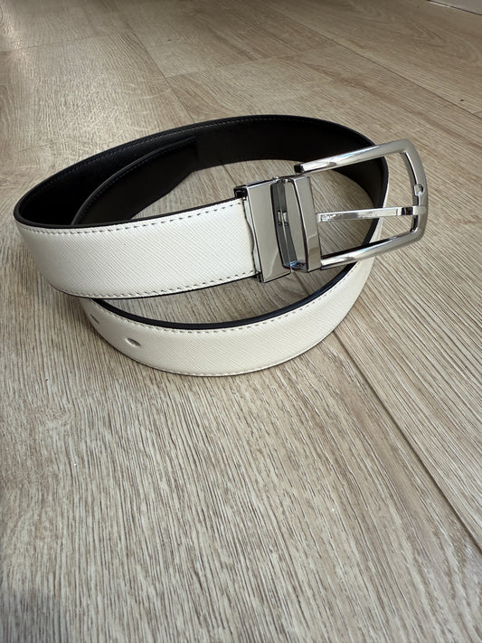 Ceinture Réversible Saffiano Homme – Blanc et Noir