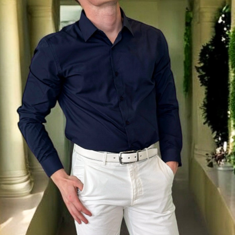 Chemise Slim Fit en Popeline – Bleu Marine