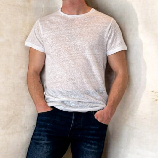 T-shirt Blanc Col Rond 100 % Lin