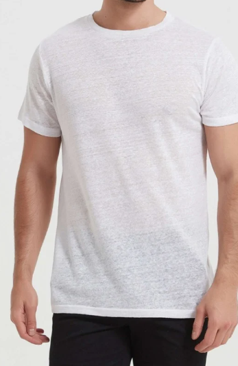 T-shirt Blanc Col Rond 100 % Lin